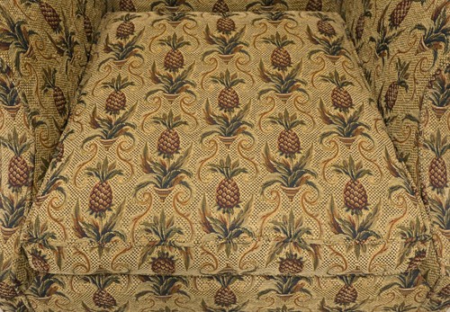 SOUTHWOOD Mahogany Frame Chippendale Pineapple Fabric Wing Back Chair w/ Ottoman - Picture 9 of 16
