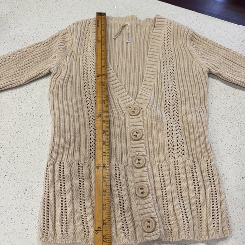 Vintage 90s Y2K High Sierra Tan Cable Knit Cardigan Sweater S M Neutral Bella - Picture 8 of 9