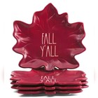 RAE DUNN FALL Y'ALL CERAMIC LEAF PLATES SET OF 4 ARTISAN COLLECTION MAGENTA NEW!