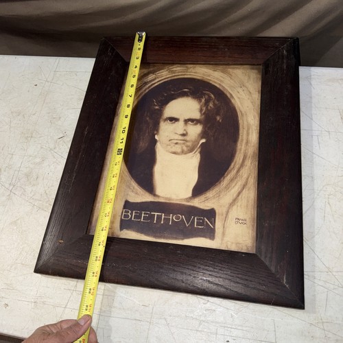 1920s Print BEETHOVEN BY Franz von Stuck Framed W/ Solid Oak Wood 21 X 17” - Picture 12 of 15