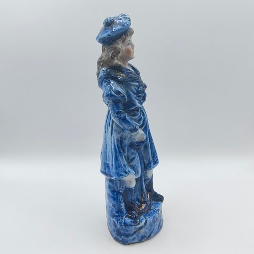 Vintage Flow blaue Porzellan Figur junger Matrosenjunge an Anker angelehnt Goldakzent - Bild 5 von 23