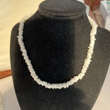 Vintage White Puka Shell Chip Beaded Necklace 14  Barrel Clasp Unisex Adult
