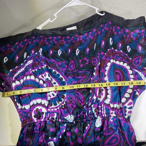 Donna Morgan Black & Abstract Purple Midi Dress - Size 12 - Picture 4 of 6