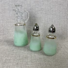 Anchor HOCKING Blendo Mint Green Gold Cruet And Salt & Pepper Shakers MCM Vtg