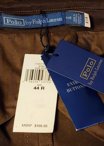 NWT $498 Polo Ralph Lauren Mens Dark Brown Cotton Double Breasted Sport Coat 44R - Picture 3 of 3