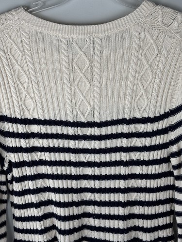 Talbots Cable Knit Peplum Sweater XL Navy Stripes Cashmere Blend Preppy Academia - Picture 8 of 9