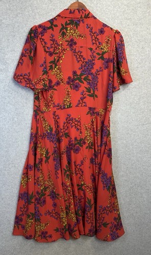 Nanette Lepore Terracotta Floral Shirt Dress Sz 10 Flutter Sleeve Belted w/ Slip - Picture 15 of 23