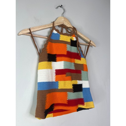 NEW Alice + Olivia Yessinia Crochet Knit Cotton Wool Orange Halter Top Size: S - Picture 3 of 7