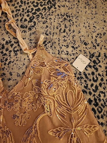 Neu mit Etikett $ 148 Free People Swingin It ärmelloser Damen-Strampler Pailletten goldfarben glamourös Größe XS - Bild 4 von 10