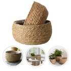 1pc gewebter Blumenpot Strohkorbkorbkorb runden Blumenpot (Khaki))