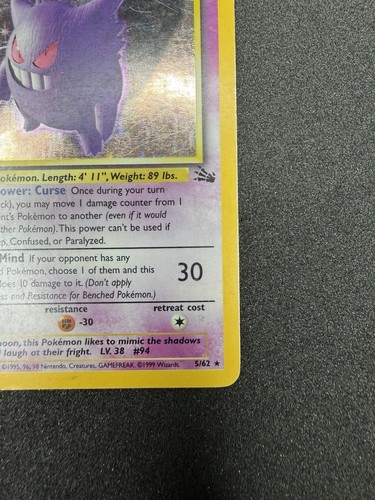 Gengar - 5/62 - Holo - Fossil TCG Pokémon MP See Pics! - Picture 5 of 10