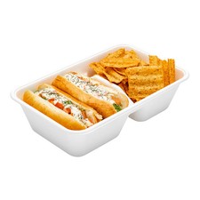 34 oz White Sugarcane / Bagasse Take Out Container - 2-Compartment - 100 Count