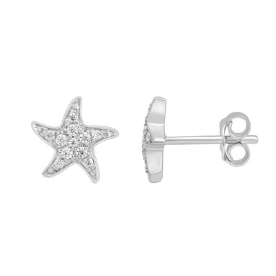 0,10 ct im Labor gezüchteter Diamant Stern Fisch Ohrstecker für Damen massiv 10 K Weißgold