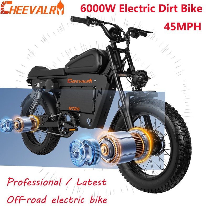 6000W Electric Dirt Bike 20*" 60V 43AH Electric Motorcycle 45mph Moutain E-BIKE