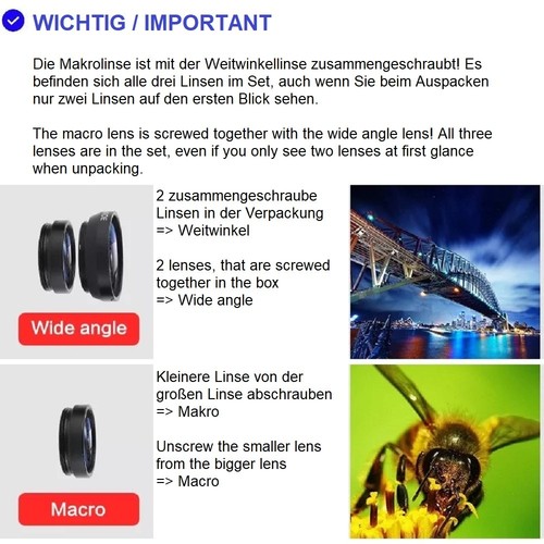 Do BLU G65L Zestaw obiektywów aparatu Makro Szerokokątny Rybie oko Przedłużenie - Zdjęcie 2 z 6