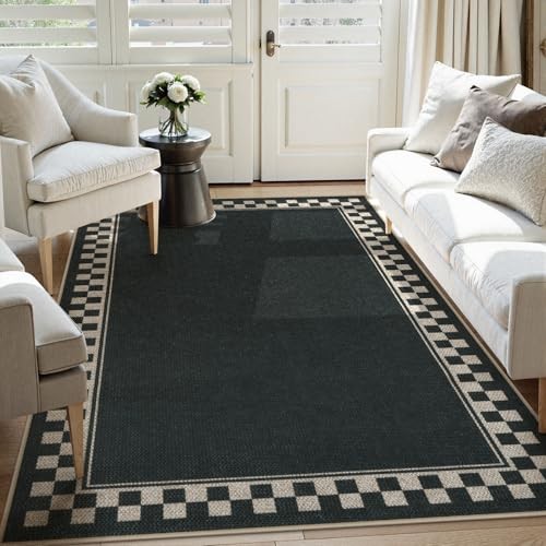 Easy Jute 5x7 Area Rugs, Washable Outdoor Patio Rug for Living Room Checkered - Picture 2 of 8