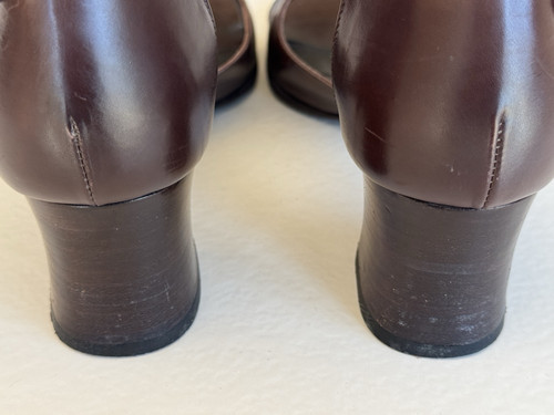 Prada Block Heel Sandals Ankle Strap Open Toe Brown Leather Italy EU 36-1/2 - Picture 9 of 11