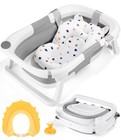 Baignoire Bébé Pliable, Avec Oreiller de Baignoire, Bonnet de Bain, Brosse de...