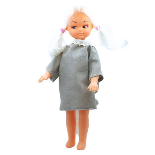 Vintage Hong Kong Plastic Doll 19.5cm – Grey Dress, Blue Eyes, White Hair Retro - Picture 3 of 3