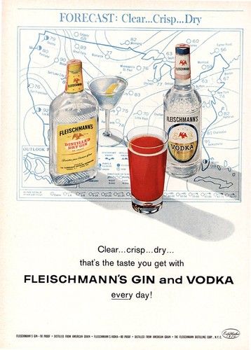 1964 Fleischmanns Gin and Vodka: Forecast Clear Crisp Dry Vintage Print Ad