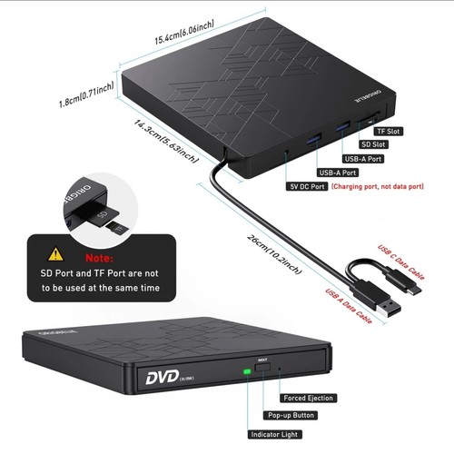 Origbelie External Dvd Drive, Cd Drive Usb 3.0 Typle C Cd/dvd Rom +/-rw Adapter - Picture 6 of 10
