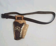 Vintage Western Cowboy Toy Cap Gun Holster   Horse  Horseshoe Concho w/ Belt