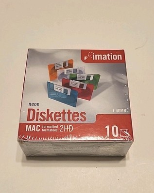 Imation Neon Diskettes MAC Formatted 2HD 1.40 MB 3.5'' New Sealed Blank Media