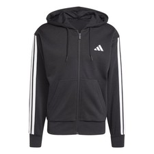 Image of ADIDAS Black Essentials Fleece 3 Stripes Full Zip Hoodie Size Large