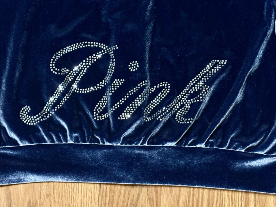Victoria's Secret PINK VELOUR SHINE BLING LOGO FULL-ZIP CROP HOODIE XL - Image 3 of 4