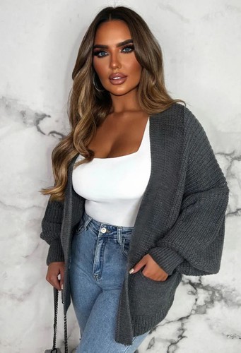 Women Chunky Knitted Oversize Cardigan Ladies Balloon Sleeve Long Short Cardigan - Picture 14 of 27