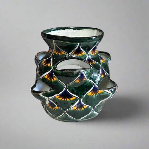 Talavera Strawberry Planter | Green Peacock Design - Picture 2 of 5