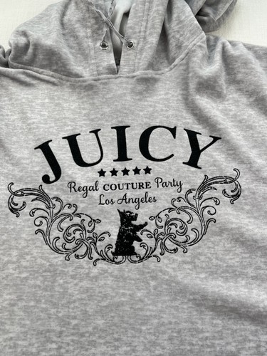 Juicy Couture Velour Cropped Hoodie Women’s/Juniors Sz L Gray Spellout Graphic - Picture 3 of 7