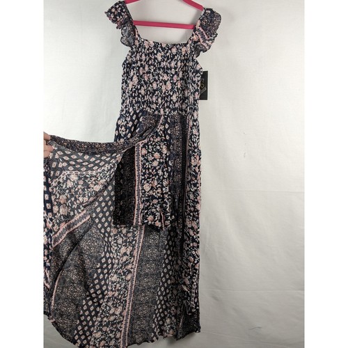 Romper Ruffle Smocked Walk Through Navy Floral Dress Art Class M 7/8 Pink Flower - Picture 3 of 9