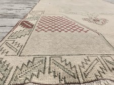 Bohemian Oushak Rug Vintage Handmade Turkish Wool 3.8x8.9 Feet VT261