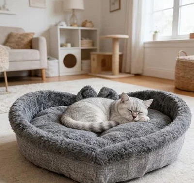 Herz-Bett 42x42 cm Plüschkissen abnehmbar Luxusbett für kl. Hunde und Katzen - Bild 1 von 4