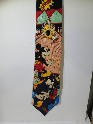 Rare Vintage Men's TIE Necktie DISNEY Store Mickey Mouse Bowling Alley PLUTO Tag - Picture 2 of 23
