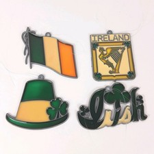 Lot of 4 Irish Shamrock Suncatcher Stained Glass St Patrick's Ireland Ornaments