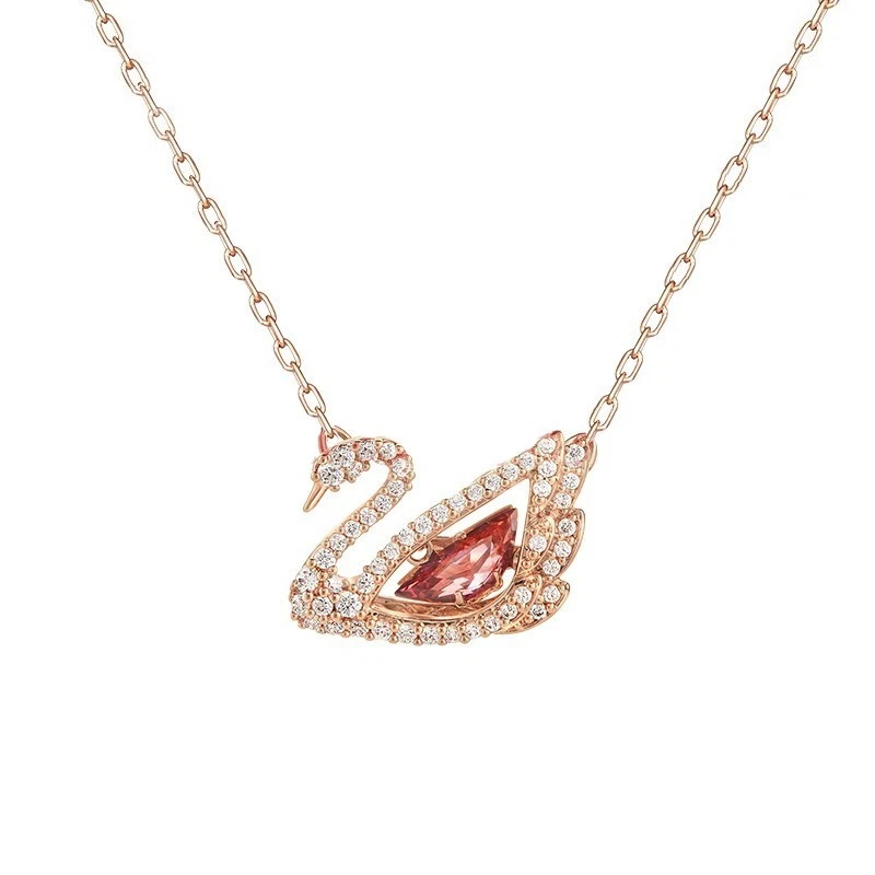 Colar de cisne azul gradiente ouro rosa cisne preto feminino clavícula de cisne Swarovski - Imagem 2 de 4