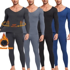 Double-Brushed Mens Thermal Underwear Set Long Johns Top Pants Shirt Base Layer