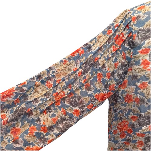 Joie Blouse Top Womens XS Blue Floral Button Up Boho Peasant Sheer Airy Pin Tuck - Picture 3 of 14