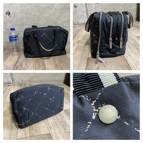 Authentic Chanel Travel Line Tote Bag Canvas Handbag Black Mini Boston Old - Picture 5 of 10