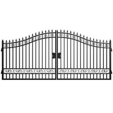 16x8 FT Galvanized Steel Dual Swing Driveway Gate, Rust-Resistant Powder Coated