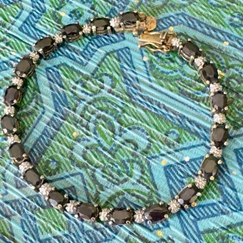 Vintage Vermeil Sterling Silver Tennis Bracelet DBJ 19 Sapphires Safety Clasp 7"