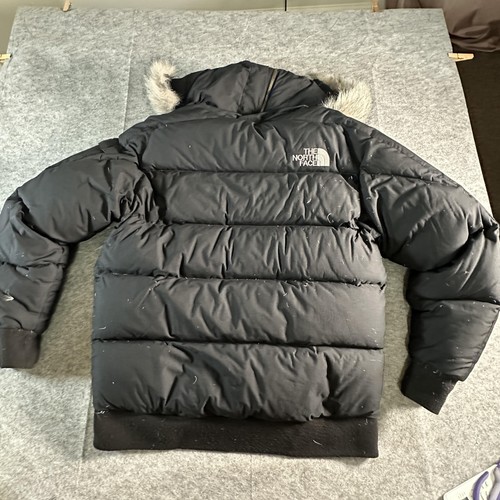 The North Face Puffer Jacket Mens Medium Black Faux Fur Hood Bomber Goose Down - Picture 14 of 20