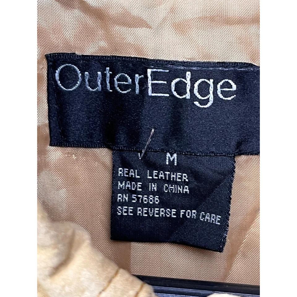 Chaqueta Vintage OUTER EDGE Tostada Mujer Mediana 100% Cuero Botón Bolsillos Delanteros Foto 4 de 4