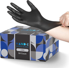 Hand-E Touch Black Nitrile Disposable Gloves Large, 50 Count - BBQ, Tattoo, Hair