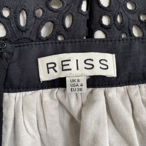 REISS Black & White Belle Cut Out Technique Eyelet Mini Skirt Size 4 - Picture 7 of 9
