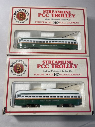 Lot of 2 Bachmann Streamline PCC Trolley HO Chicago Transit Authority 7123 New - Picture 4 of 10