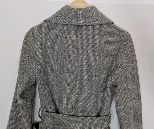 Express Gr. S Wollmischung Mantel grau Gürtel Wickel Tweed Preppy klassisch Heritage - Bild 8 von 14