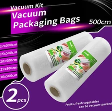 2 Rolls 500cm Vacuum Sealer Bags Food Storage Textured Packaging Rolls Cuttable